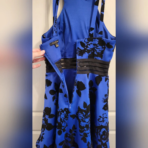 City Studio A-Line Floral Velvet Stripe Waist Dress - Picture 5 of 7